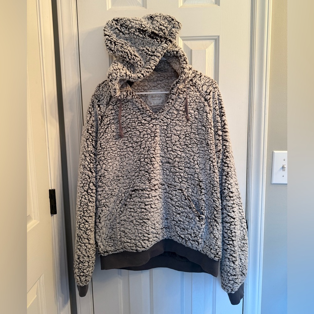 Altar'd State Cream and Gray Sherpa Hoodie
